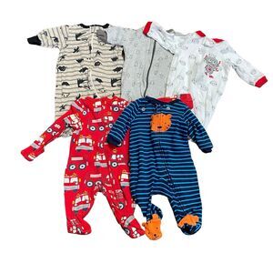 Newborn Baby Sleepers Pajamas Footed Lot Of 5 Cotton